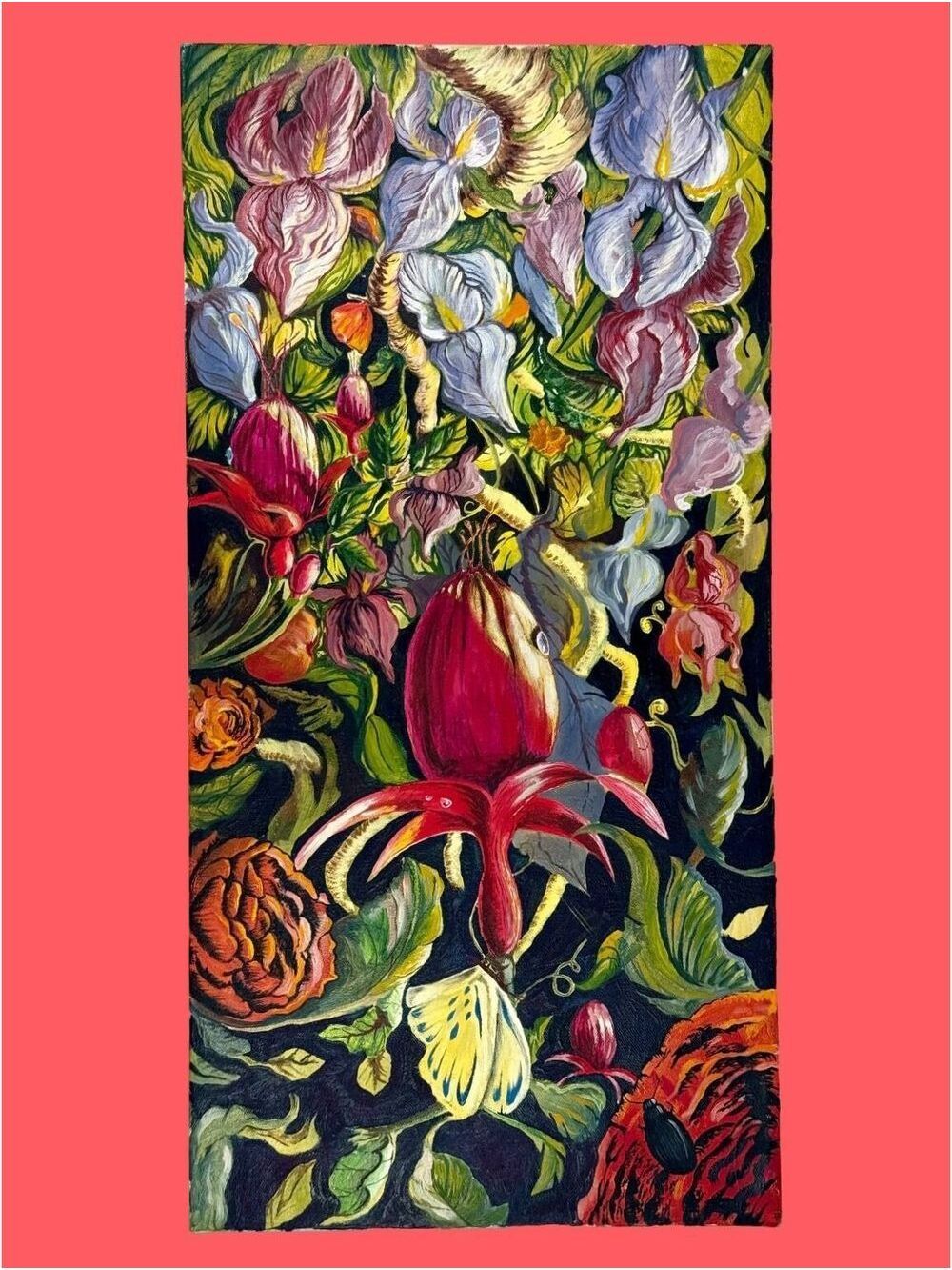 Jocelyne Forget Organic Floral 24x12 inches Painting  Canvas Dark Botanical Art